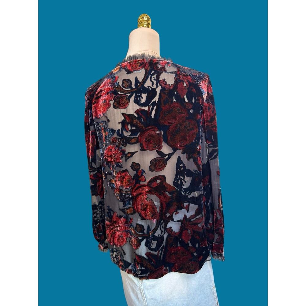 Sundance Primula Velvet Burnout Floral Blouse Silk Blend Size Medium Boho Goth - Picture 14 of 15